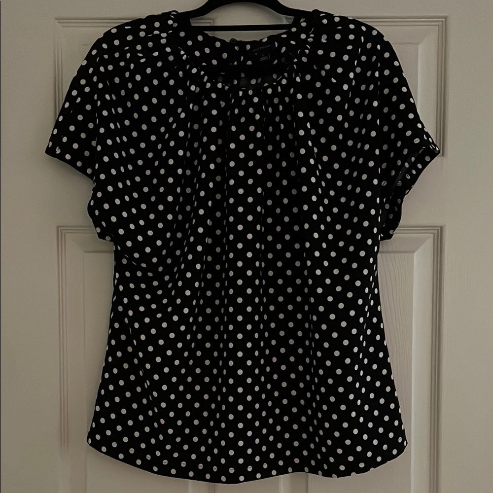 Ann Taylor Black and White Fitted Blouse with Peter Pan Collar